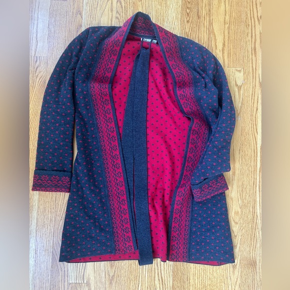 Red and Black Open-Front Cardigan Sweater - Picture 1 of 1